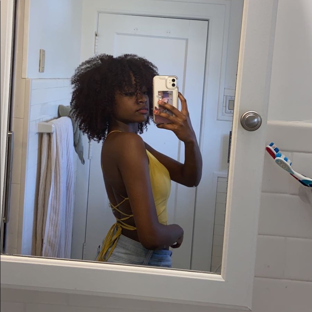 yellow strappy crop top